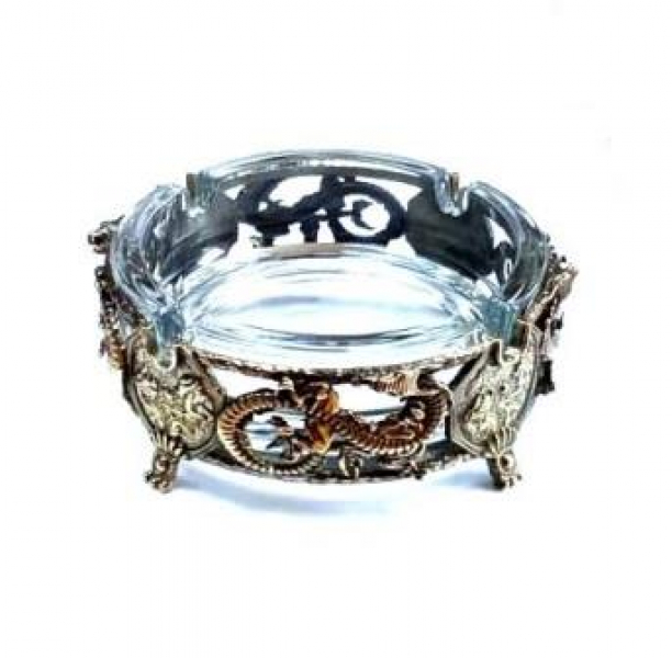 Сувенир КМ2216ПЛ06 Пепельница Дракон (Латунь) Серебряные грани, ювелирная компания