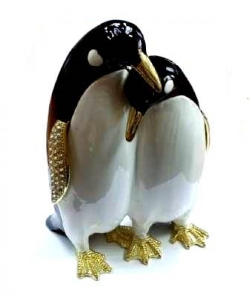Сувенир Шкатулка Пингвины пара Серебряные грани, ювелирная компания