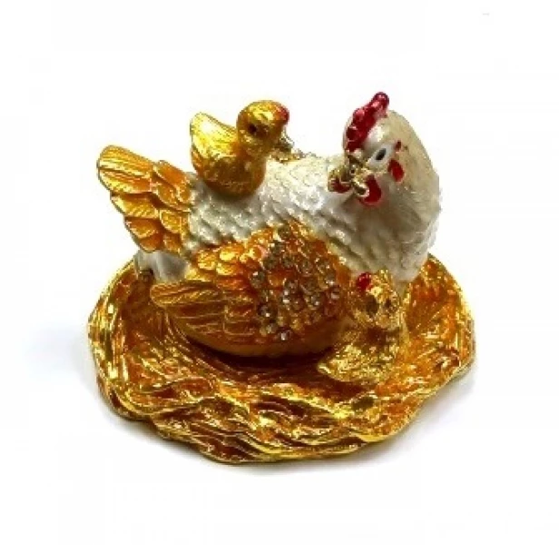 Сувенир Шкатулка Курочка с цыплятами Серебряные грани, ювелирная компания